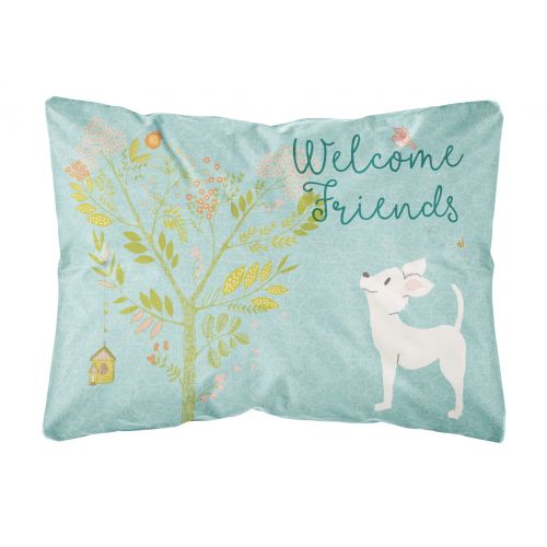  Carolines Treasures Welcome Friends White Chihuahua Canvas Fabric Decorative Pillow