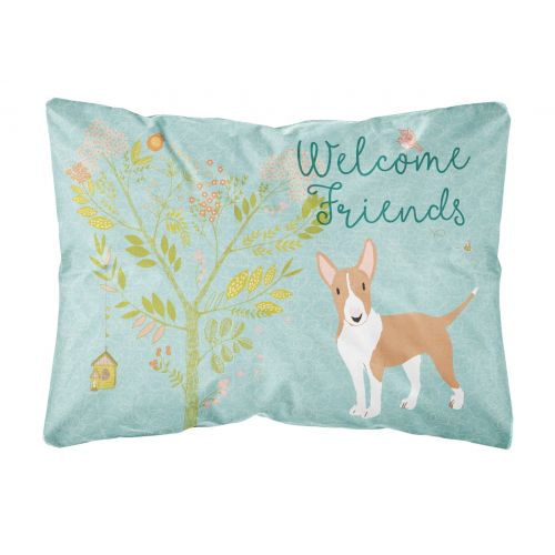  Carolines Treasures Welcome Friends Brown Bull Terrier Canvas Fabric Decorative Pillow