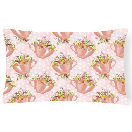  Carolines Treasures Tea Cup and Flowers Pink Canvas Fabric Decorative Pillow