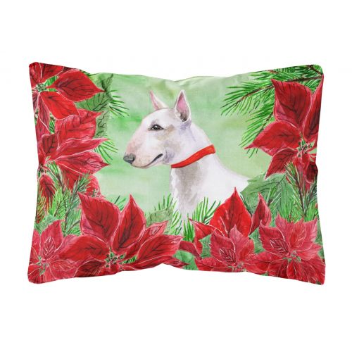  Carolines Treasures Bull Terrier Poinsettas Canvas Fabric Decorative Pillow