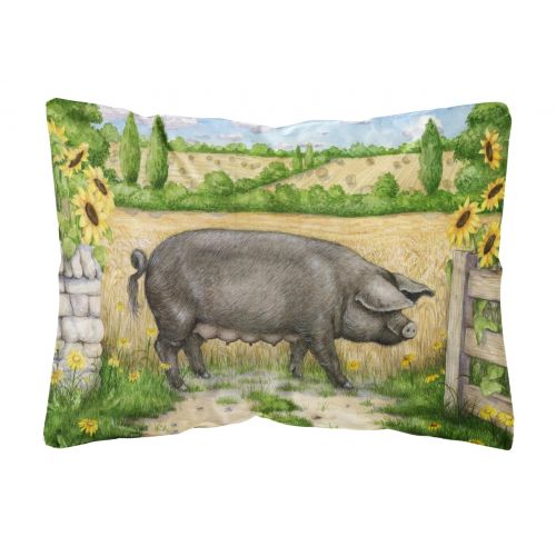  Carolines Treasures Black Pig with Sunflowers Fabric Decorative Pillow