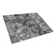 Carolines Treasures Grey Canvas Abstract Crabs Glass Cutting Board Large