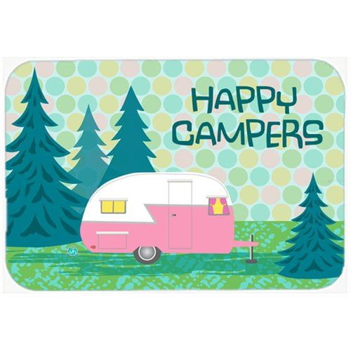  Carolines Treasures Happy Campers Glamping Trailer Glass Cutting Board