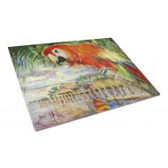 Carolines Treasures Red Parrot at Lulus Glass Cutting Board Large