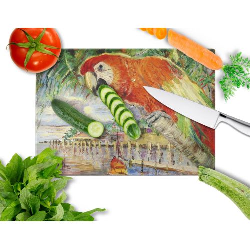  Carolines Treasures Red Parrot at Lulus Glass Cutting Board Large