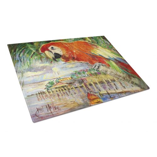  Carolines Treasures Red Parrot at Lulus Glass Cutting Board Large