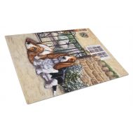 Carolines Treasures Basset Hound at the gate Glass Cutting Board Large