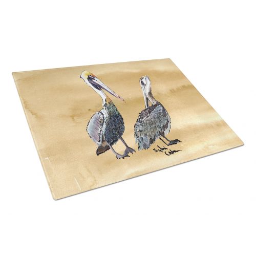  Carolines Treasures Double Trouble Pelicans on sandy beach Glass Cutting Board