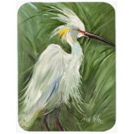 Carolines Treasures White Egret in Green grasses Glass Cutting Board Large