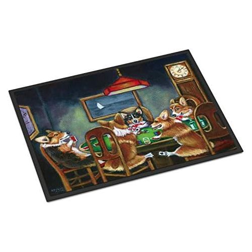  Carolines Treasures 7416JMAT Corgi Playing Poker Indoor or Outdoor Mat 24x36, 24H X 36W, Multicolor