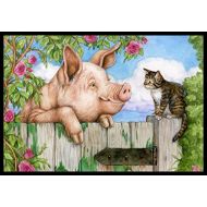 Carolines Treasures CDCO0349MAT Pig at The Gate with The Cat Indoor or Outdoor Mat 18x27, 18H X 27W, Multicolor