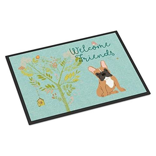  Carolines Treasures BB7633MAT Welcome Friends Fawn French Bulldog Indoor or Outdoor Mat 18x27, 18H X 27W, Multicolor