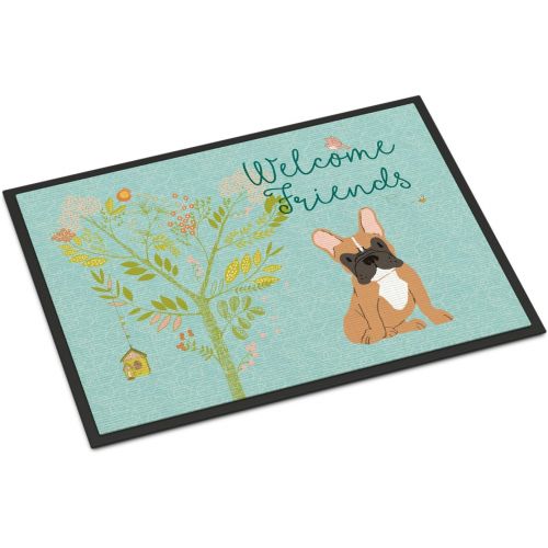  Carolines Treasures BB7633MAT Welcome Friends Fawn French Bulldog Indoor or Outdoor Mat 18x27, 18H X 27W, Multicolor