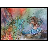 Carolines Treasures 8972MAT Brunette Mermaid Water Fantasy Indoor or Outdoor Mat 18x27, 18H X 27W, Multicolor