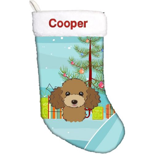  Carolines Treasures BB1628CSEMB Christmas Tree and Chocolate Brown Poodle Personalized Christmas Stocking, Large, Multicolor