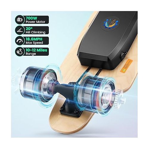  Caroma Electric Skateboards for Adults, 700W Brushless Motor, 18.6MPH Top Speed, 12 Miles Max Range, 3 Speed Modes, Electric Skateboard with Remote, Electric Longboard Suitable for Adults & Teens