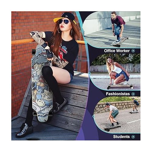  Caroma Electric Skateboard with Remote, 700W Electric Longboard,18.6 Mph Top Speed & 12 Miles Range, Suitable for Adults & Teens Beginners, Built-in Intelligent BMS, Easy Carry Handle Design