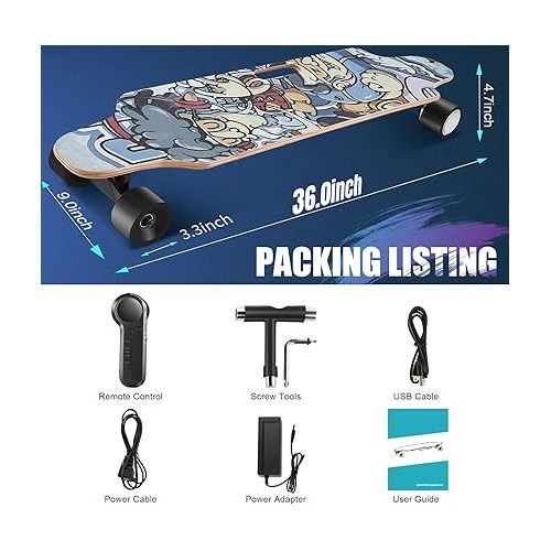  Caroma Electric Skateboard with Remote, 700W Electric Longboard,18.6 Mph Top Speed & 12 Miles Range, Suitable for Adults & Teens Beginners, Built-in Intelligent BMS, Easy Carry Handle Design