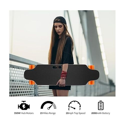  Caroma Electric Skateboard with Remote, 350W Brushless Motor, 20 Mph Top Speed & 15 Miles Range, Electric Longboard for Adults ＆Teens Beginners