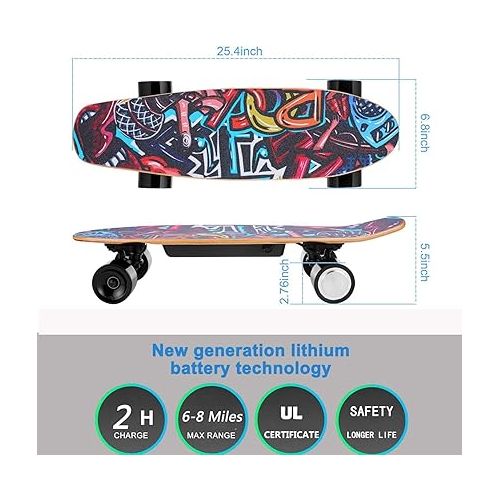  Caroma 350W Electric Skateboards with Remote, 12.4 MPH Top Speed, 7 Layers Maple, Portable Electric Longboard, Built in Intelligent BMS E Skateboard for Teens and Adults
