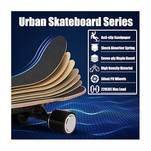  Caroma Electric Skateboards with Wireless Remote Control, Max 12.4 MPH and 8 Miles Range, Electric Skateboards for Adults and Beginners, Ideal Skateboard Gifts for Kids Adults