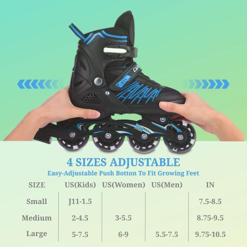  Caroma Adjustable Inline Skates Children’s Youth Roller Skates for Kids Illuminating Beginner Roller with 8 LED Light Up Wheels Unisex Fun Roller Skates for Women Boys and Girls