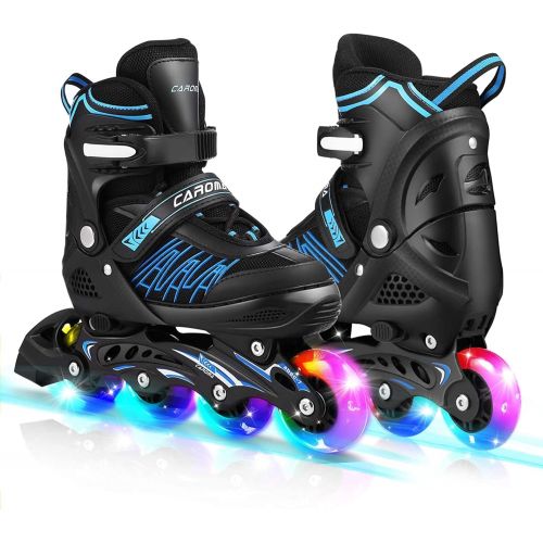  Caroma Adjustable Inline Skates Children’s Youth Roller Skates for Kids Illuminating Beginner Roller with 8 LED Light Up Wheels Unisex Fun Roller Skates for Women Boys and Girls