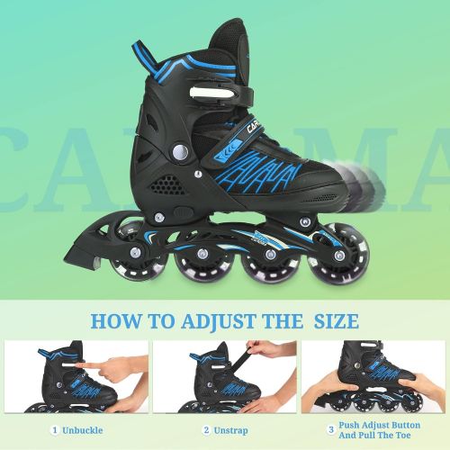  Caroma Adjustable Inline Skates Children’s Youth Roller Skates for Kids Illuminating Beginner Roller with 8 LED Light Up Wheels Unisex Fun Roller Skates for Women Boys and Girls