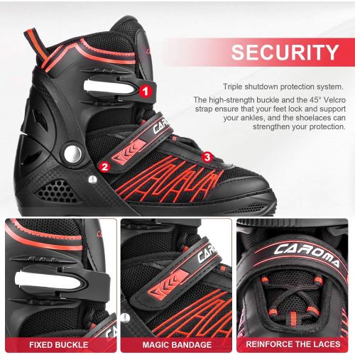  Caroma Adjustable Inline Skates for Girls Boys Women Men with Full Light Up Wheels, Outdoor & Indoor Roller Skates Blades for Kids Youth Adults Beginner, Fun Illuminating Inline Sk