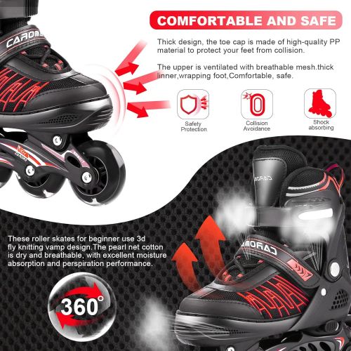  Caroma Adjustable Inline Skates for Girls Boys Women Men with Full Light Up Wheels, Outdoor & Indoor Roller Skates Blades for Kids Youth Adults Beginner, Fun Illuminating Inline Sk