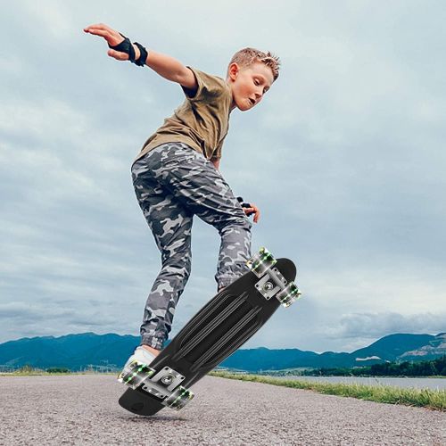  Caroma 22 Skateboards, Skateboard for Girls Boys Kids Beginners, Retro Mini Cruiser Skateboard for Teens Youths- Comes Complete - Small Plastic Skateboard - Choose LED Light up or