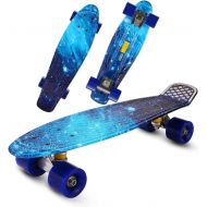 CAROMA Cruiser Complete Skateboard for Beginners,22 Inch Mini Cruiser Skateboards for Kids Girls Boys Teens Youths, Kids Skateboard with Colorful PU Wheels