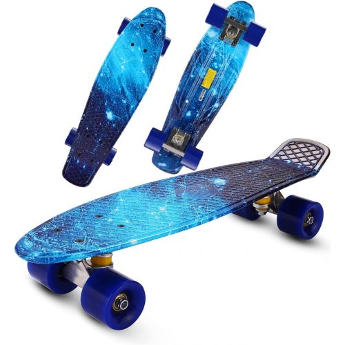  CAROMA Cruiser Complete Skateboard for Beginners,22 Inch Mini Cruiser Skateboards for Kids Girls Boys Teens Youths, Kids Skateboard with Colorful PU Wheels