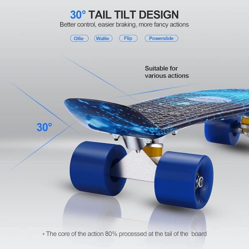  CAROMA Cruiser Complete Skateboard for Beginners,22 Inch Mini Cruiser Skateboards for Kids Girls Boys Teens Youths, Kids Skateboard with Colorful PU Wheels