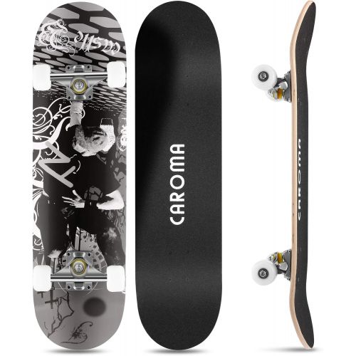  Caroma 31inches Skateboard for Beginners Standard Skateboards for Teen Kids Boys Girls Youths Starter-Complete Skate Boards 31.1x 7.9 Canadian Maple Pro Cruiser