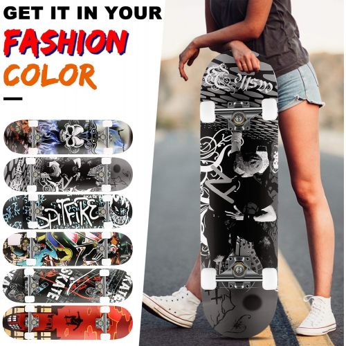  Caroma 31inches Skateboard for Beginners Standard Skateboards for Teen Kids Boys Girls Youths Starter-Complete Skate Boards 31.1x 7.9 Canadian Maple Pro Cruiser