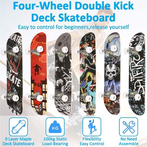  Caroma Kid Skateboard for Beginners Girls Boys , 31×8 Complete Skateboard for Teens Adults,9 Layer Canadian Maple Deck Double Kick Concave Trick Skateboards for Kids Ages 6-12