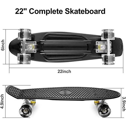  Caroma 22 Skateboards, Skateboard for Girls Boys Kids Beginners, Retro Mini Cruiser Skateboard for Teens Youths- Comes Complete - Small Plastic Skateboard - Choose LED Light up or