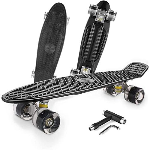  Caroma 22 Skateboards, Skateboard for Girls Boys Kids Beginners, Retro Mini Cruiser Skateboard for Teens Youths- Comes Complete - Small Plastic Skateboard - Choose LED Light up or