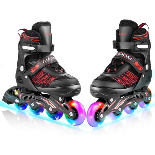  Caroma Adjustable Inline Skates for Girls Boys Women Men with Full Light Up Wheels, Outdoor & Indoor Roller Skates Blades for Kids Youth Adults Beginner, Fun Illuminating Inline Sk