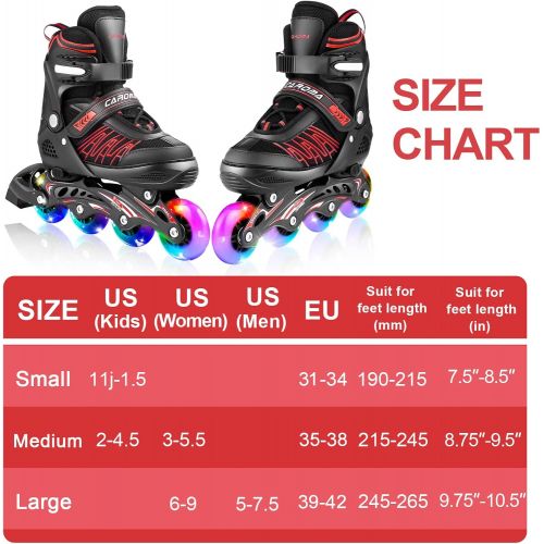  Caroma Adjustable Inline Skates for Girls Boys Women Men with Full Light Up Wheels, Outdoor & Indoor Roller Skates Blades for Kids Youth Adults Beginner, Fun Illuminating Inline Sk