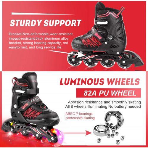  Caroma Adjustable Inline Skates for Girls Boys Women Men with Full Light Up Wheels, Outdoor & Indoor Roller Skates Blades for Kids Youth Adults Beginner, Fun Illuminating Inline Sk