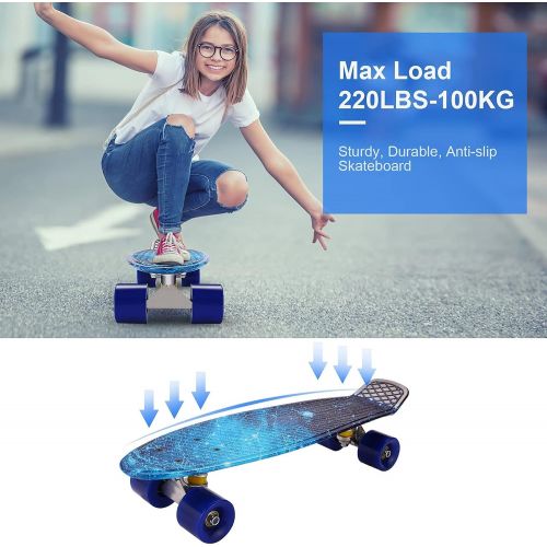  Caroma 22 Skateboards, Skateboard for Girls Boys Kids Beginners, Retro Mini Cruiser Skateboard for Teens Youths- Comes Complete - Small Plastic Skateboard - Choose LED Light up or