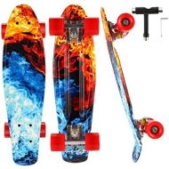 Caroma 22 Skateboards, Skateboard for Girls Boys Kids Beginners, Retro Mini Cruiser Skateboard for Teens Youths- Comes Complete - Small Plastic Skateboard - Choose LED Light up or