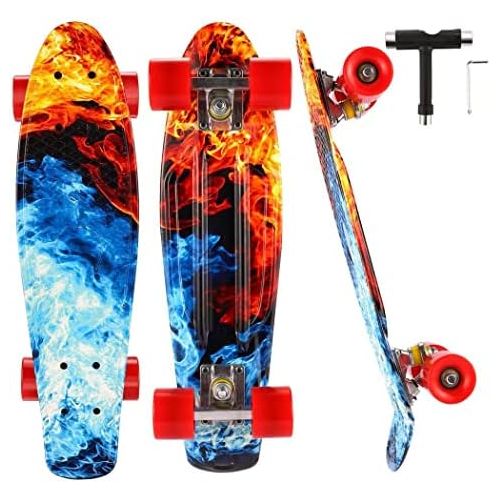  Caroma 22 Skateboards, Skateboard for Girls Boys Kids Beginners, Retro Mini Cruiser Skateboard for Teens Youths- Comes Complete - Small Plastic Skateboard - Choose LED Light up or