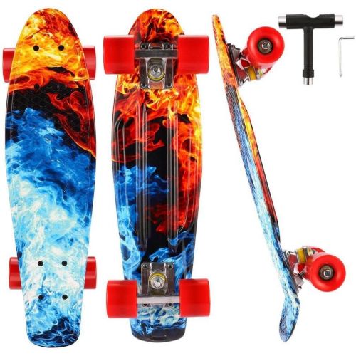  Caroma 22 Skateboards, Skateboard for Girls Boys Kids Beginners, Retro Mini Cruiser Skateboard for Teens Youths- Comes Complete - Small Plastic Skateboard - Choose LED Light up or