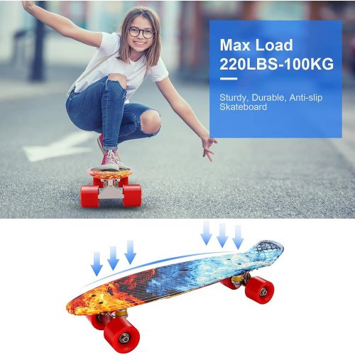  Caroma 22 Skateboards, Skateboard for Girls Boys Kids Beginners, Retro Mini Cruiser Skateboard for Teens Youths- Comes Complete - Small Plastic Skateboard - Choose LED Light up or