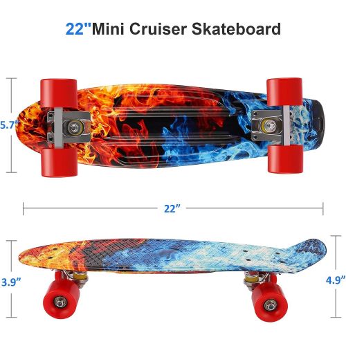  Caroma 22 Skateboards, Skateboard for Girls Boys Kids Beginners, Retro Mini Cruiser Skateboard for Teens Youths- Comes Complete - Small Plastic Skateboard - Choose LED Light up or