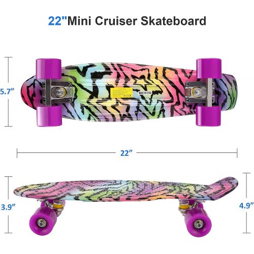  Caroma 22 Skateboards, Skateboard for Girls Boys Kids Beginners, Retro Mini Cruiser Skateboard for Teens Youths- Comes Complete - Small Plastic Skateboard - Choose LED Light up or