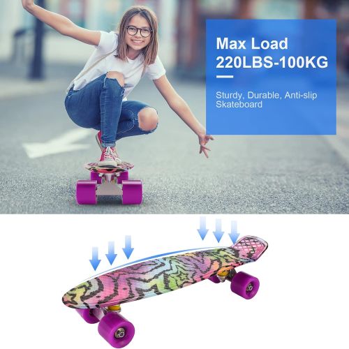  Caroma 22 Skateboards, Skateboard for Girls Boys Kids Beginners, Retro Mini Cruiser Skateboard for Teens Youths- Comes Complete - Small Plastic Skateboard - Choose LED Light up or